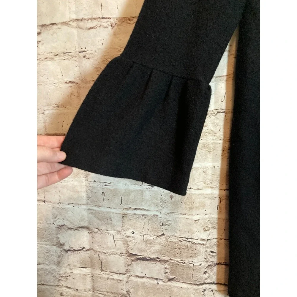 Nanette Lepore Boiled Wool Pea Coat Womens Small Black Bell Sleeve Button‎ Front